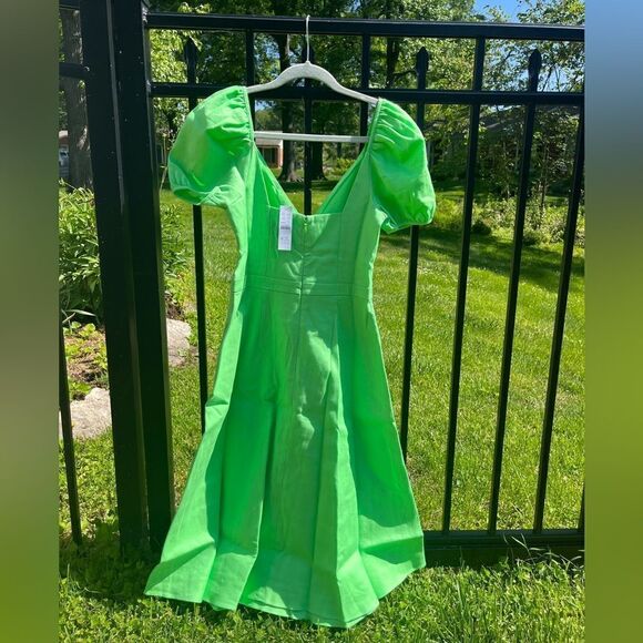 J Crew Puff Sleeve V-Neck Midi Stretch Linen Dress NWT - Picture 10 of 11